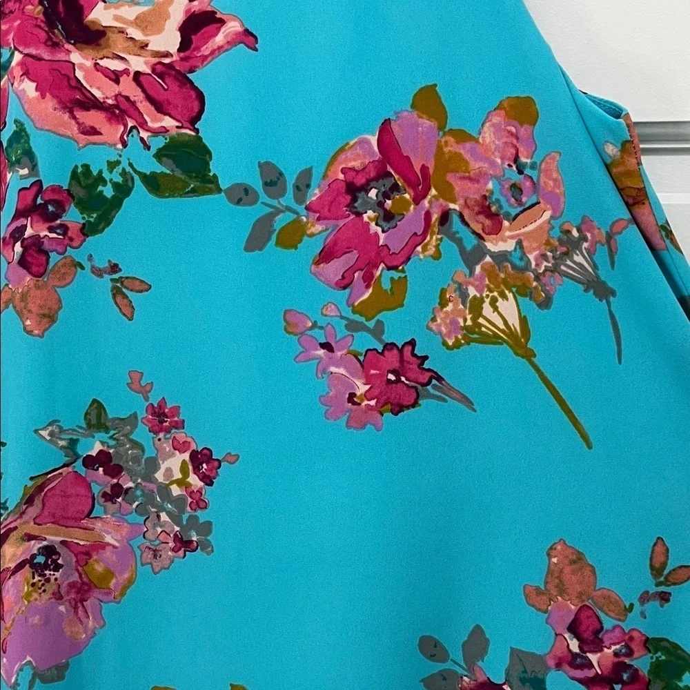 Everly Turquoise Blue and Pink Floral Sheath Sleeveless Mini Dress - Size Small